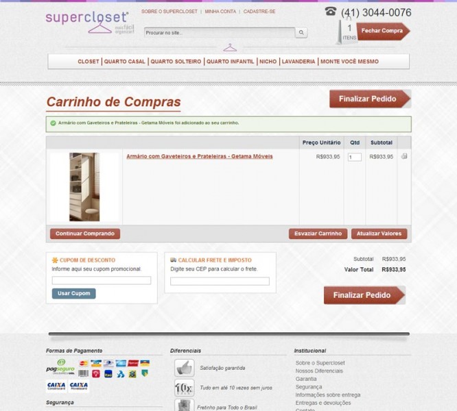 Super Closets - Loja virtual em Magento - Carrinho